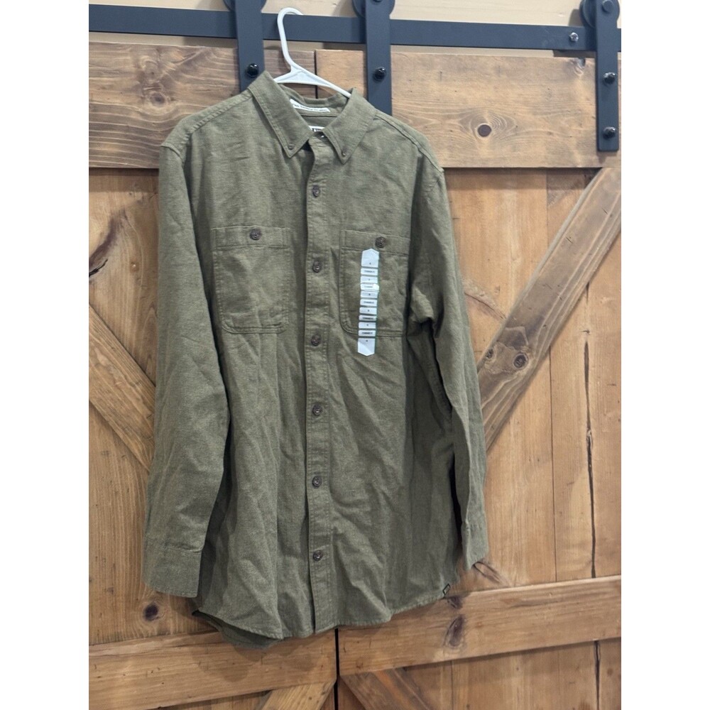 Duluth Trading Free Swinging Solid Flannel Olive Green Mens Shirt Sz M New
